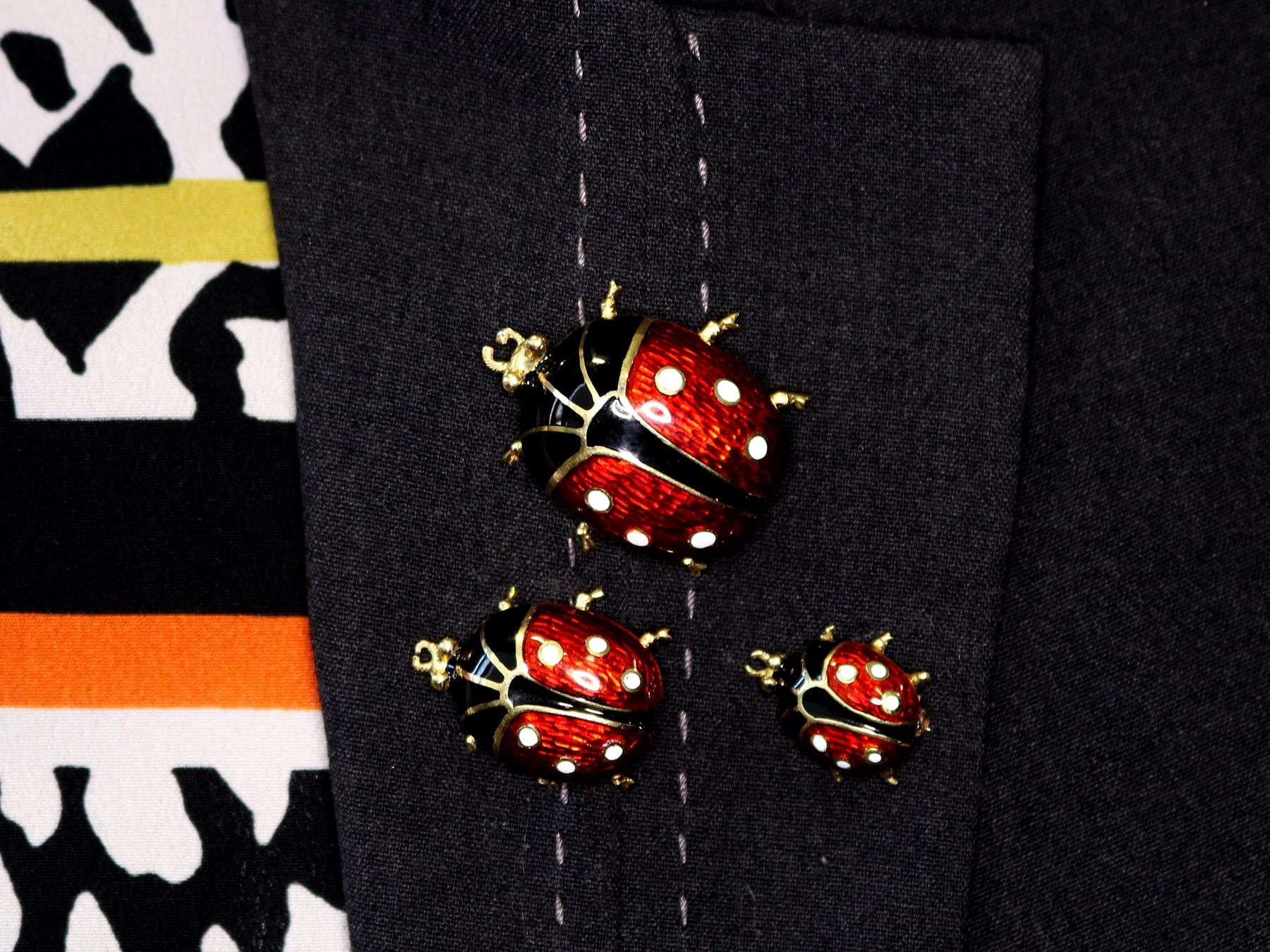 Vintage Enamel and Yellow Gold Ladybird Brooches, Circa 1980 For Sale 2