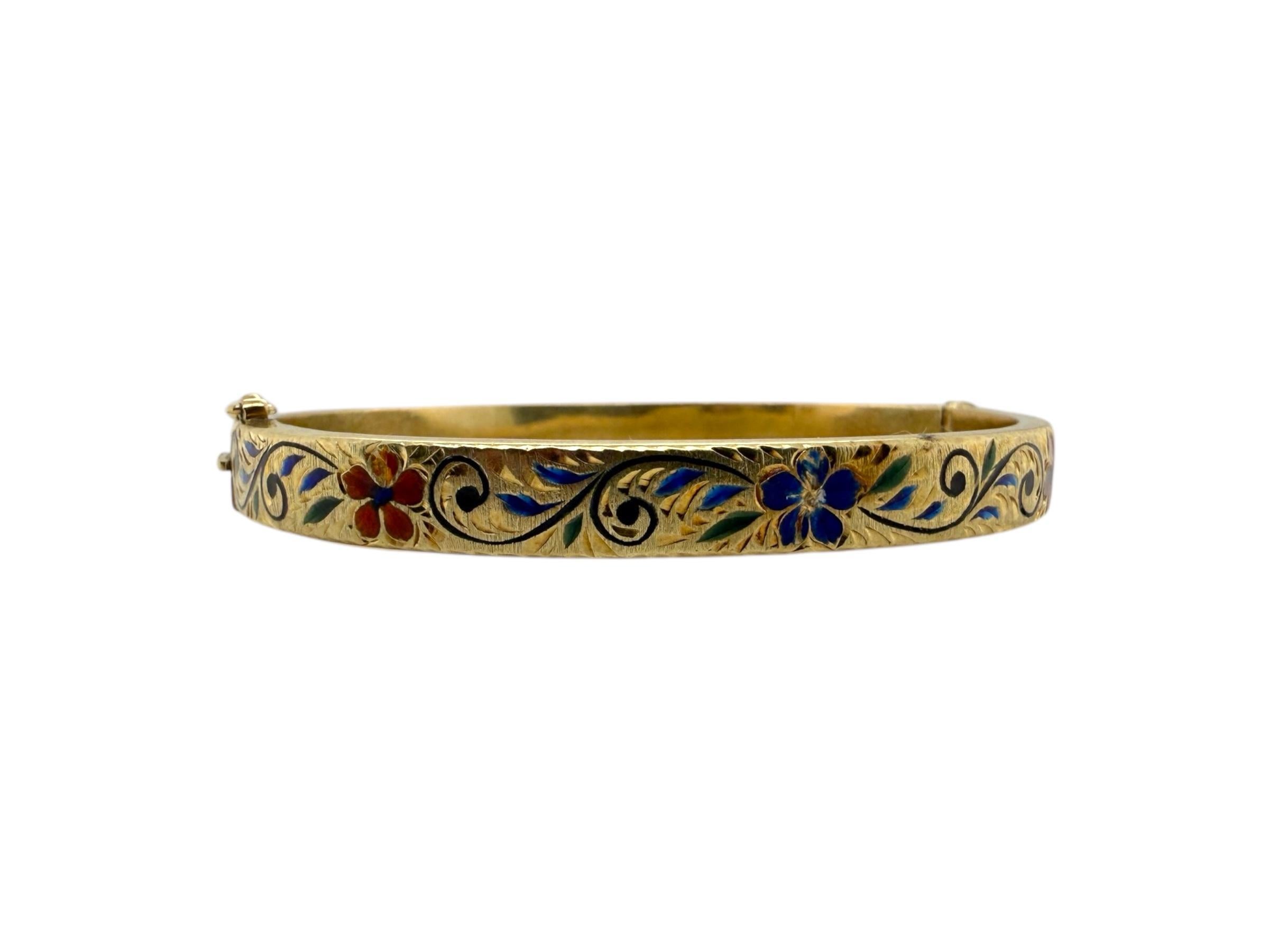 Bracelet jonc vintage en or jaune 14 carats et émail Bon état - En vente à Montgomery, AL