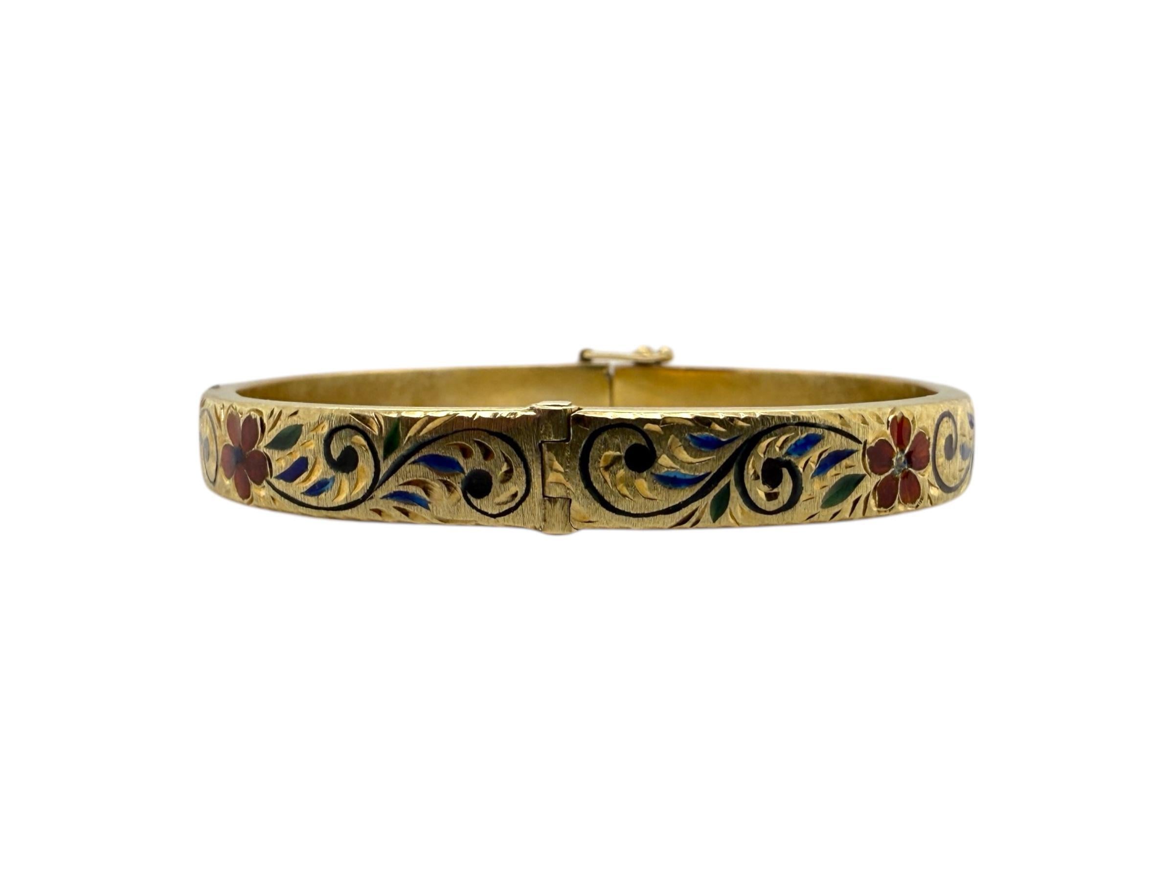 Bracelet jonc vintage en or jaune 14 carats et émail en vente 1