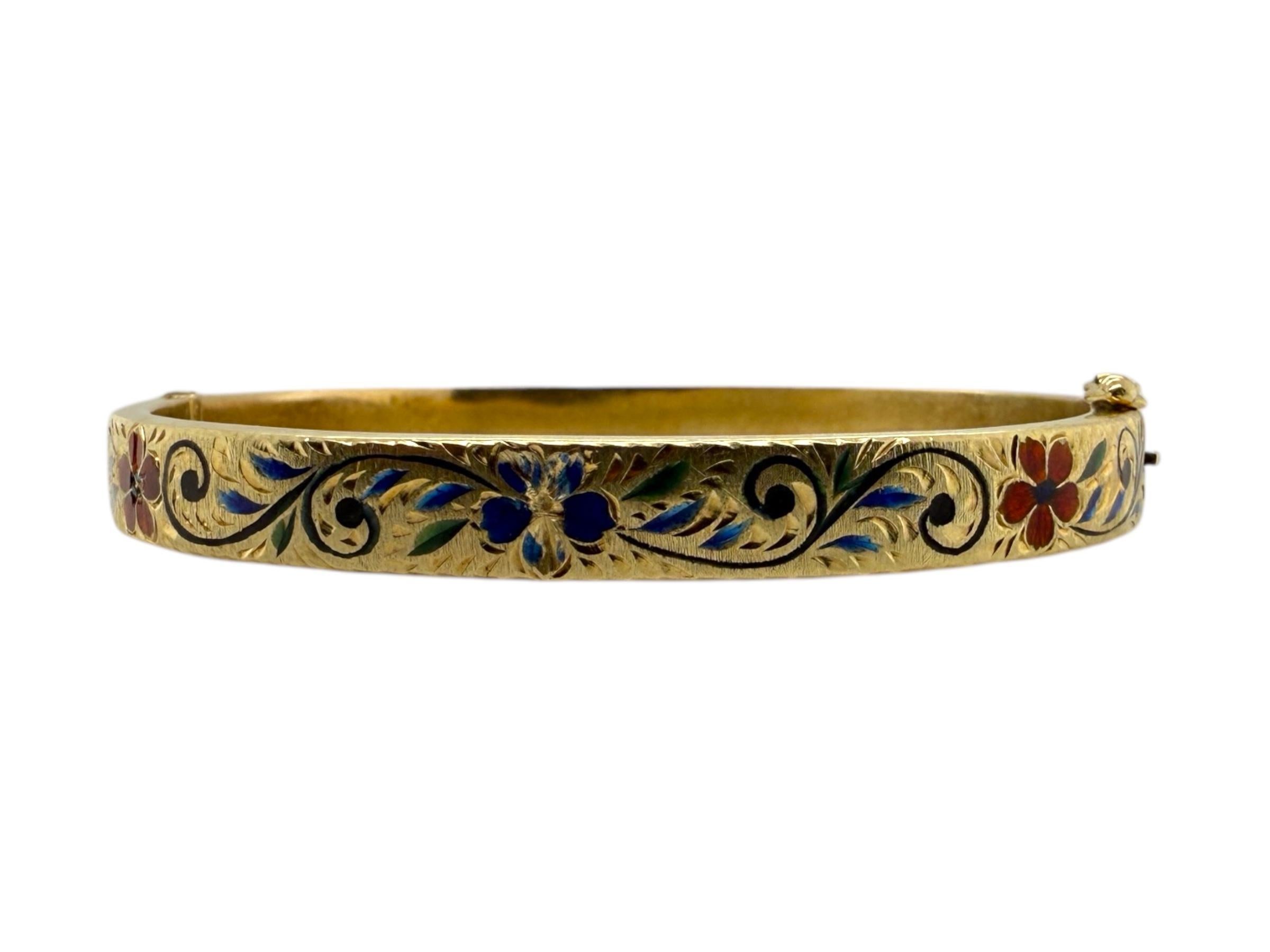 Bracelet jonc vintage en or jaune 14 carats et émail en vente 2