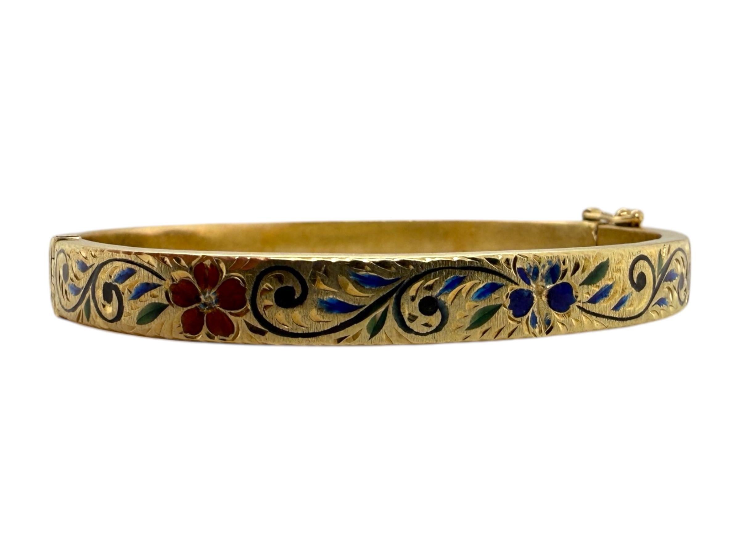 Bracelet jonc vintage en or jaune 14 carats et émail en vente 3