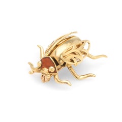 Vintage Enamel Beetle Bug Insect Brooch Pin 14 Karat Yellow Gold Estate Jewelry