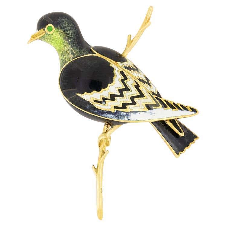 Boocha Bird Vintage Enamel Bird Brooch, c.1970s For Sale at 1stDibs