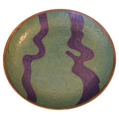 Vintage Enamel Brass Decorative Bowl, Plate, Centerpiece