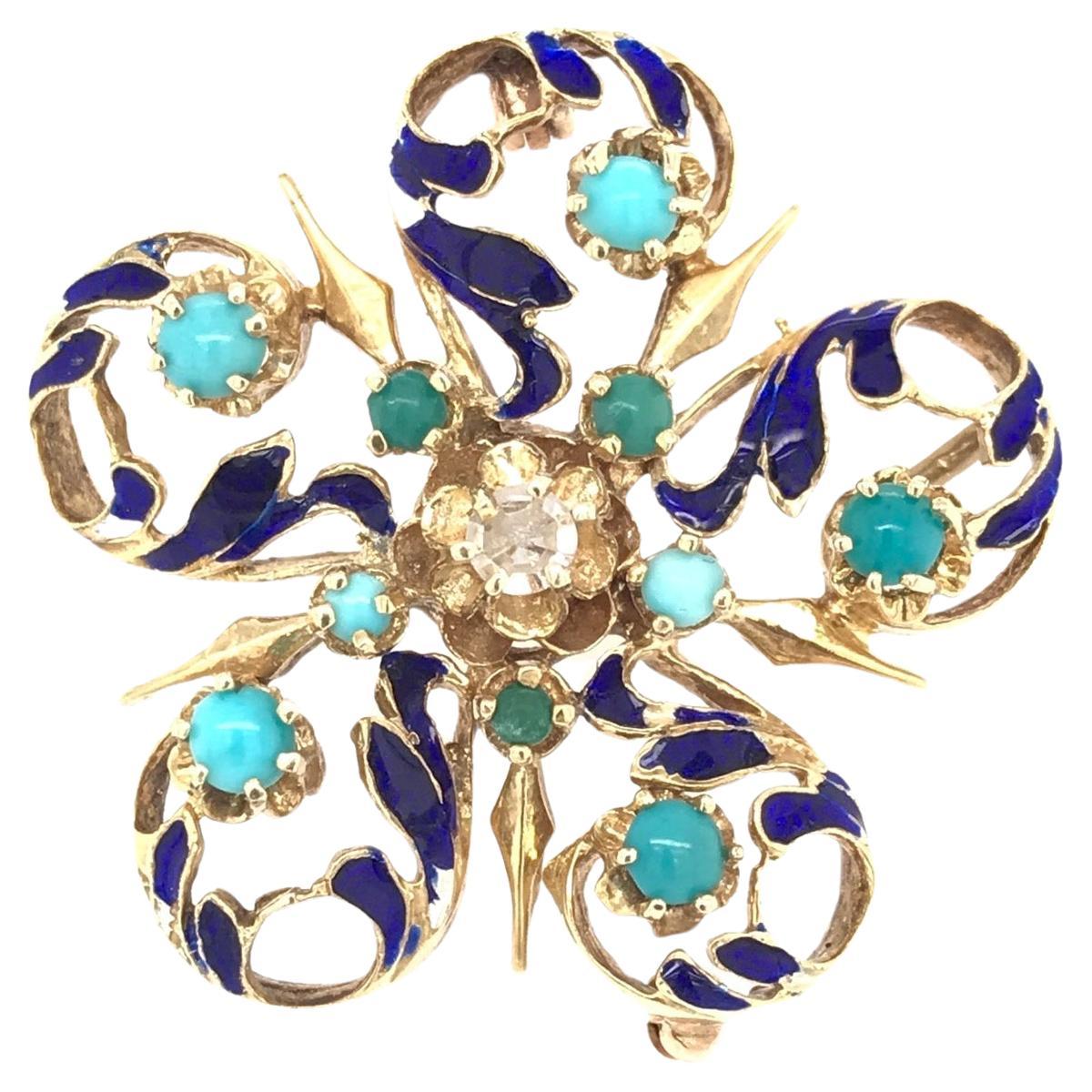 Vintage Enamel Brooch For Sale at 1stDibs