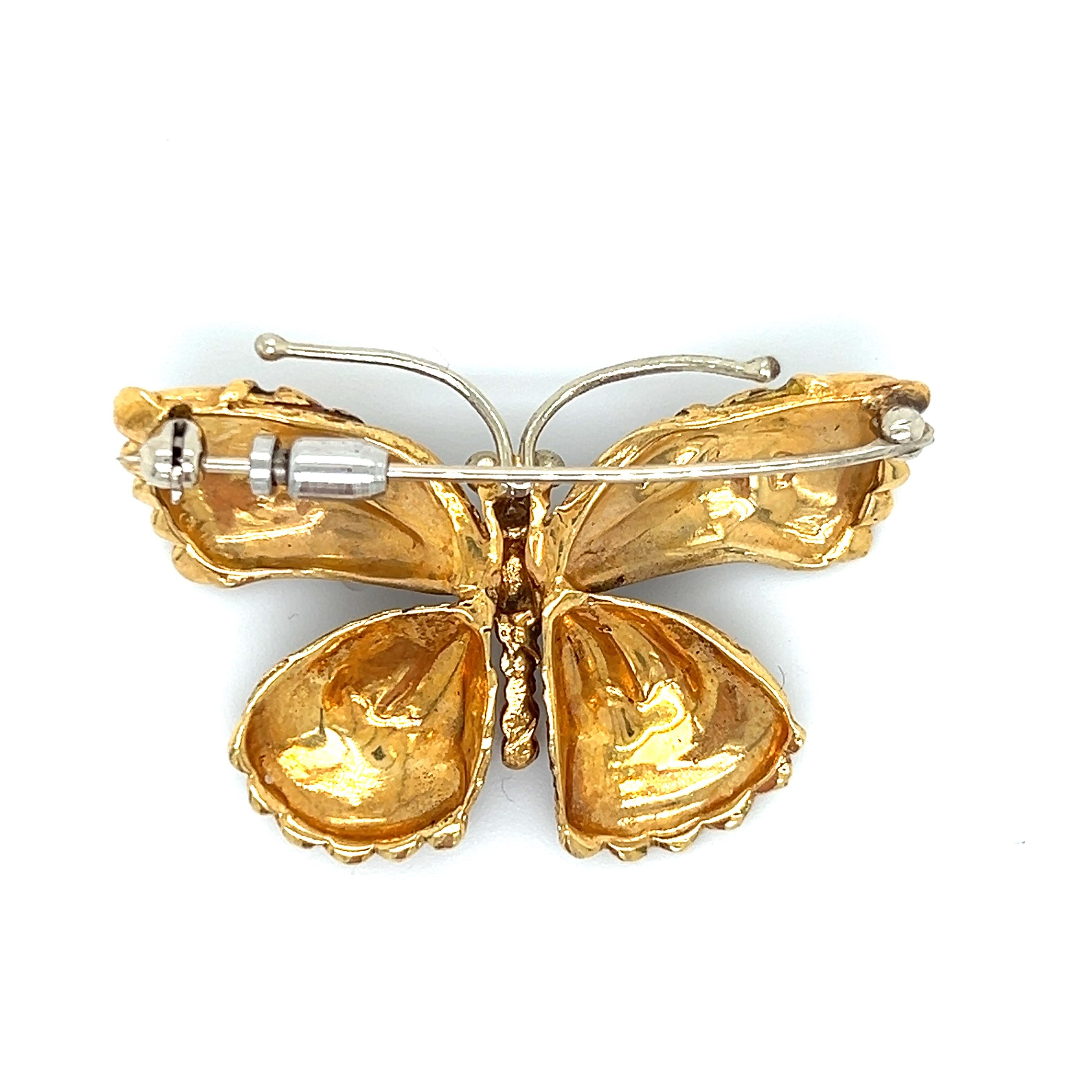 Women's or Men's Vintage Enamel Butterfly Brooch 18k Yellow Gold Italian Made For Sale