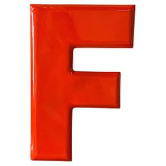Vintage Enamel Capital Letter F ... Orange Typography, Marquee, Sans Serif Type