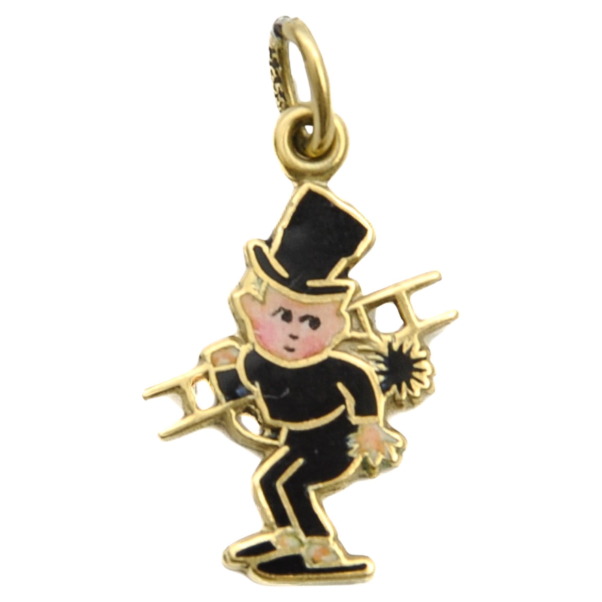 Vintage Enamel Chimney Sweeper Charm Pendant For Sale