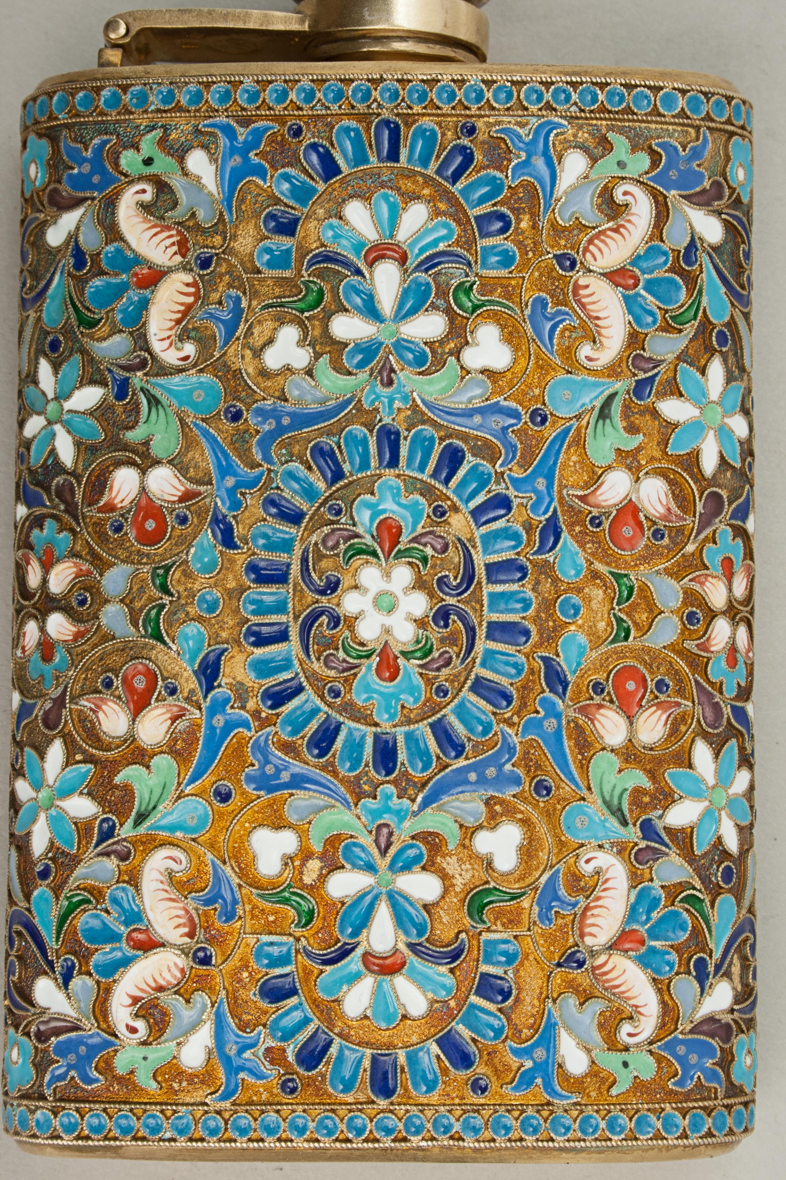 Vintage Enamel Cloisonné Hip Flask, Russian 3