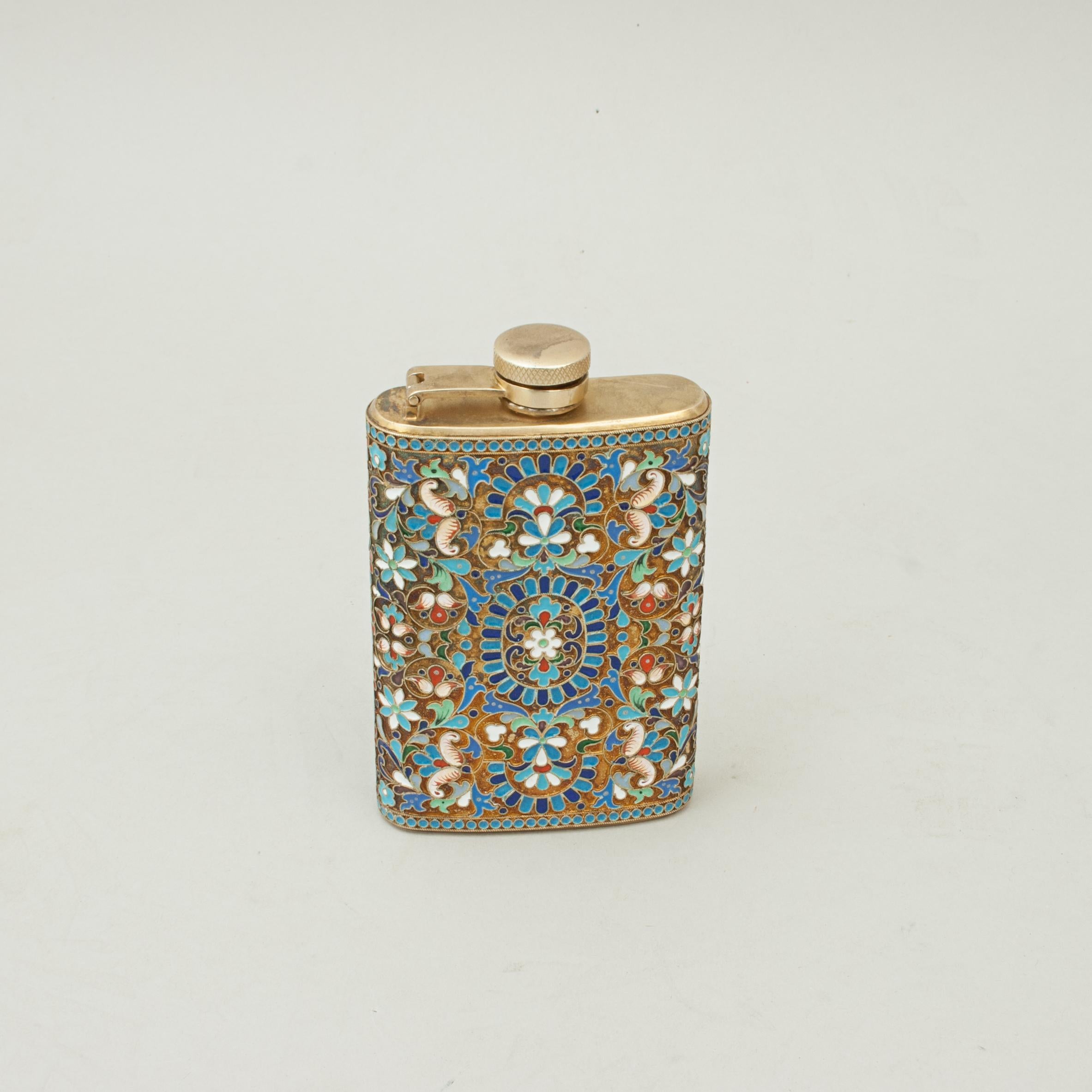 Vintage Enamel Cloisonné Hip Flask, Russian 5