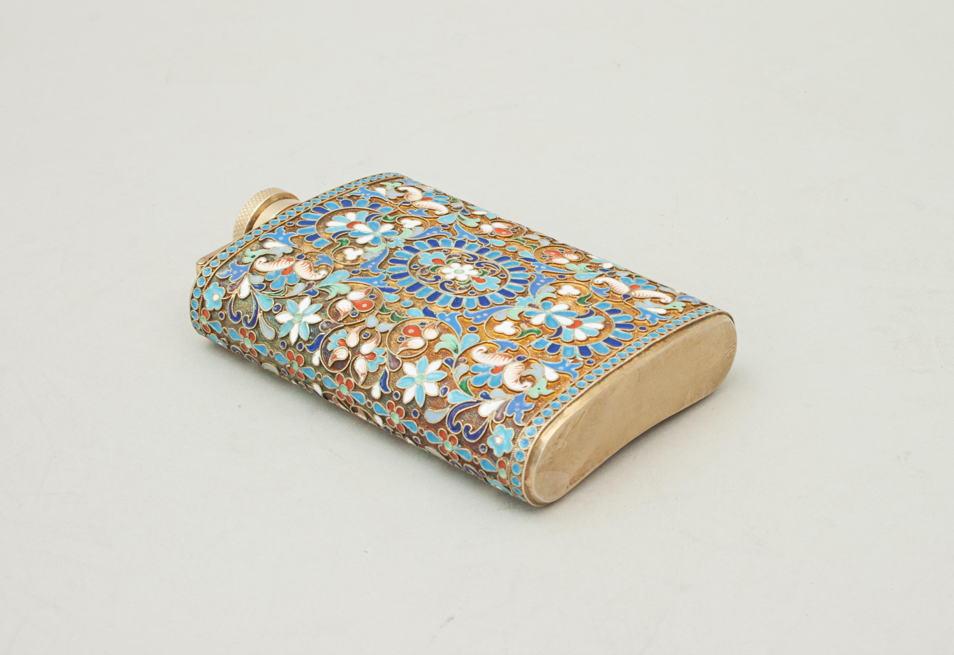 Vintage Enamel Cloisonné Hip Flask, Russian In Good Condition In Oxfordshire, GB