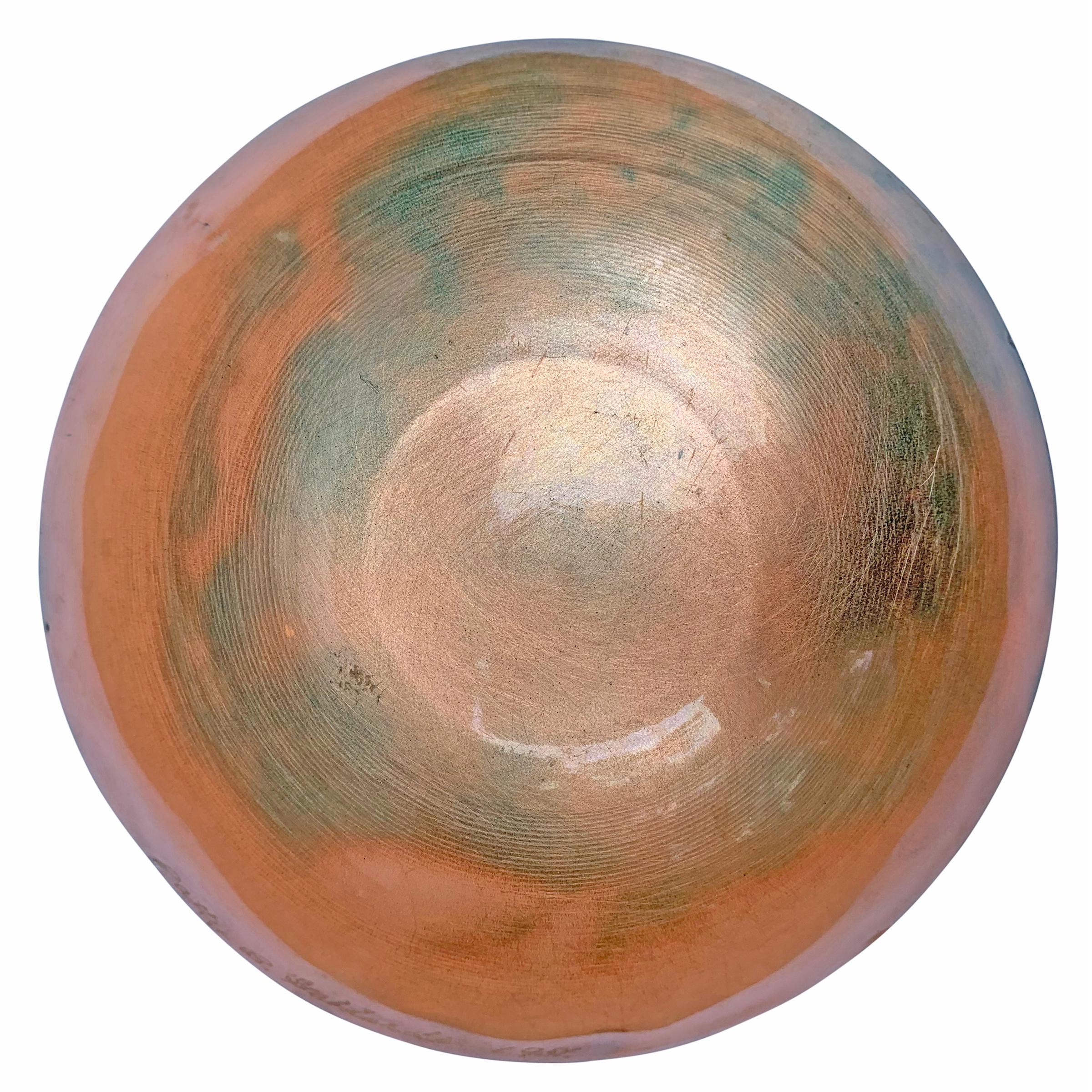 Vintage Enamel Copper Bowl with Farmland Pattern 1