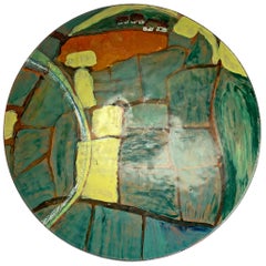 Vintage Enamel Copper Bowl with Farmland Pattern