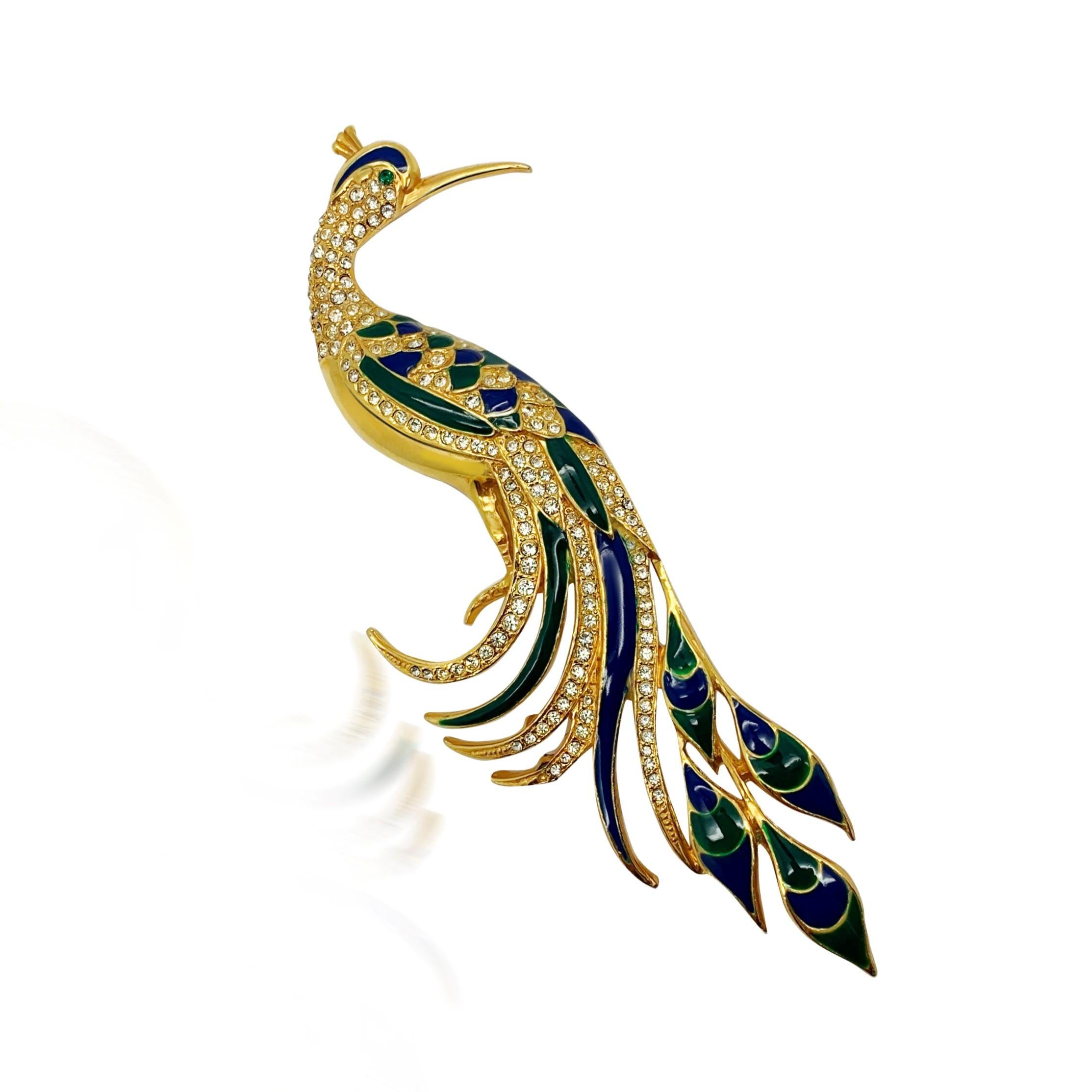 Vintage Enamel & Crystal Bird of Paradise Brooch 1990s In Fair Condition For Sale In Wilmslow, GB