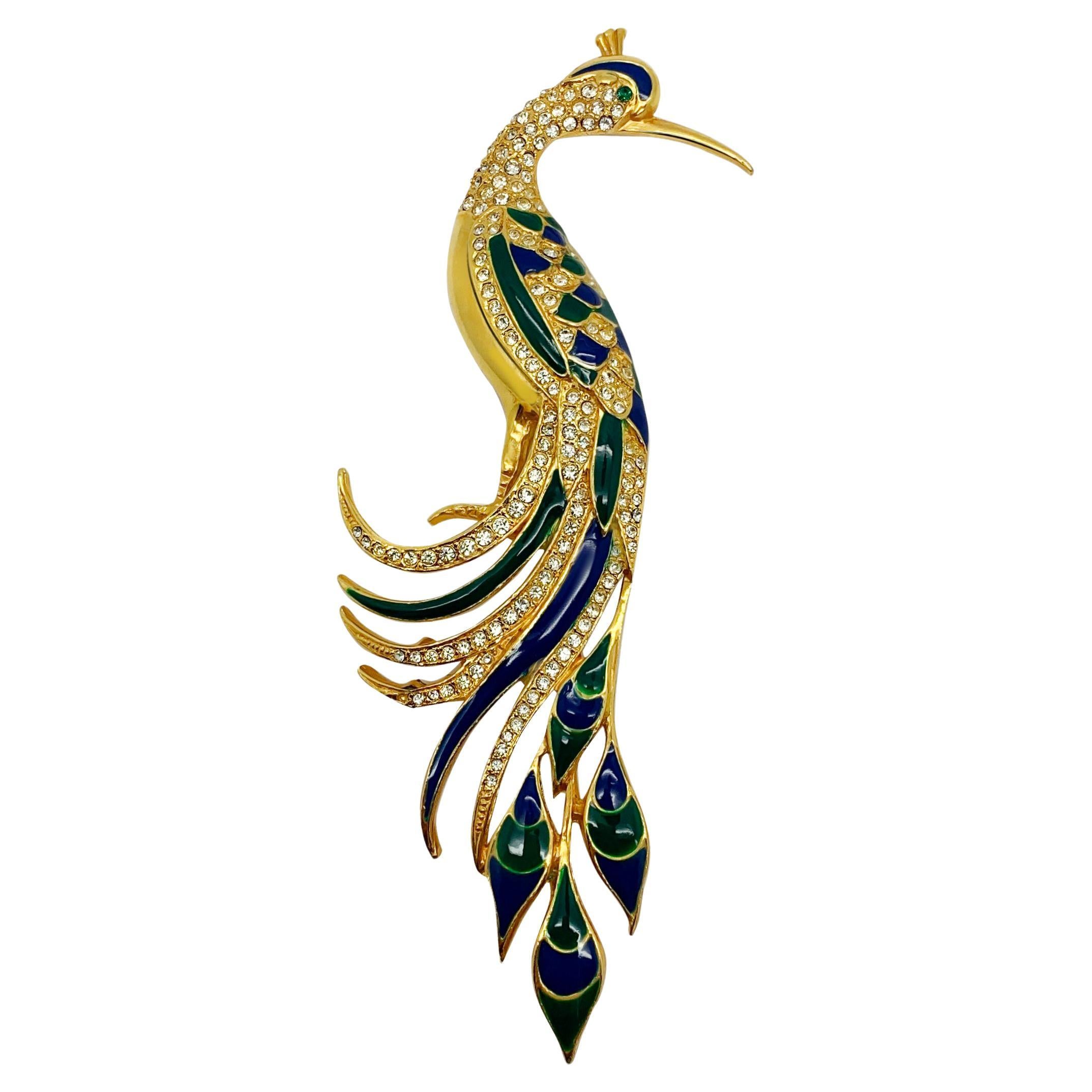 Vintage Enamel & Crystal Bird of Paradise Brooch 1990s