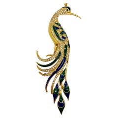 Vintage Enamel & Crystal Bird of Paradise Brooch 1990s