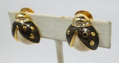 Vintage Enamel & Crystal Ladybug Earrings