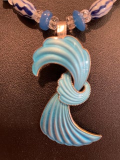 Vintage Enamel Danish brooch Chinese ceramic Vintage glass necklace Sterling