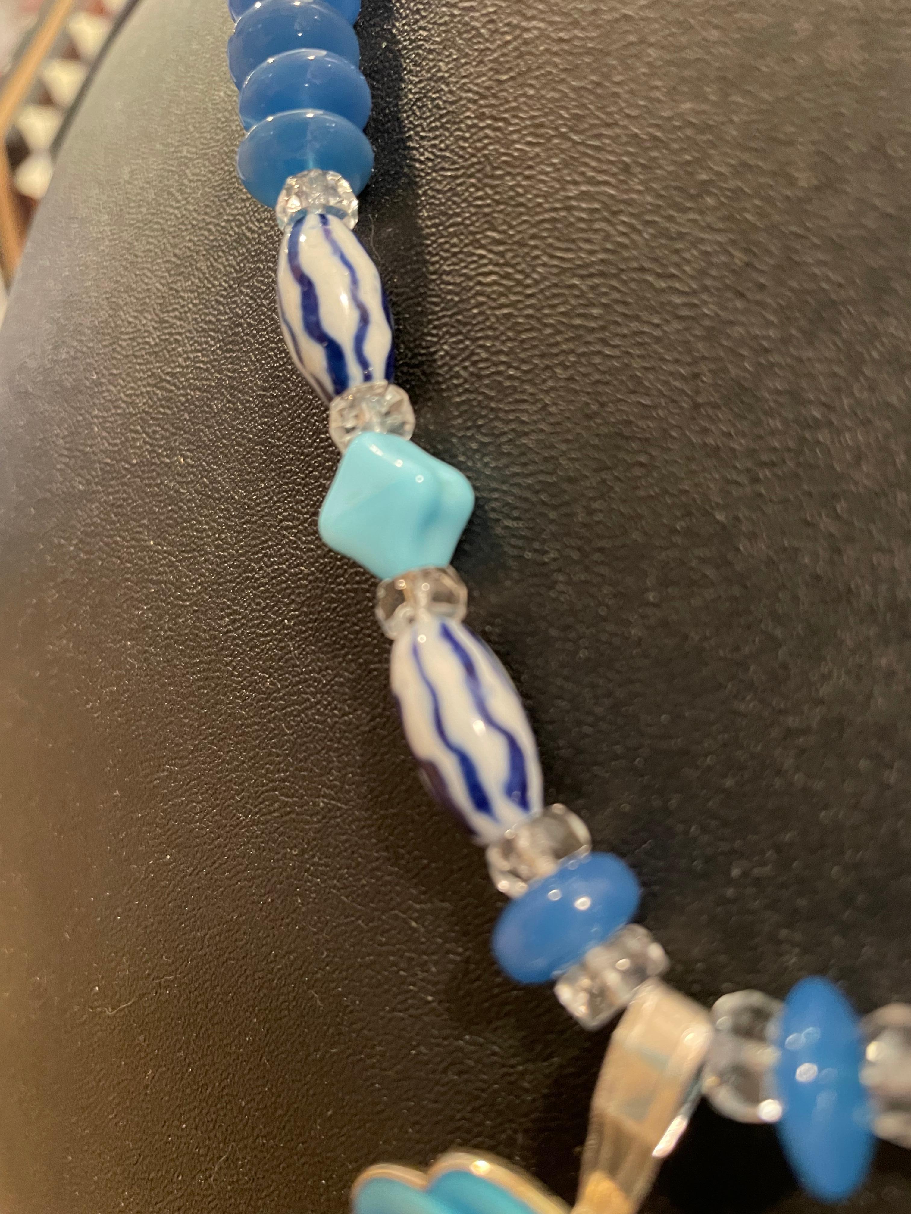 Vintage Enamel Danish brooch Chinese ceramic Vintage glass necklace Sterling For Sale 1