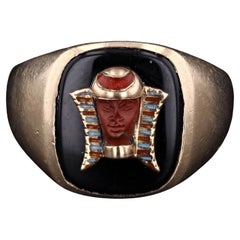 Vintage Enamel Egyptian Revival Pharaoh Conversion Ring of 10k Gold