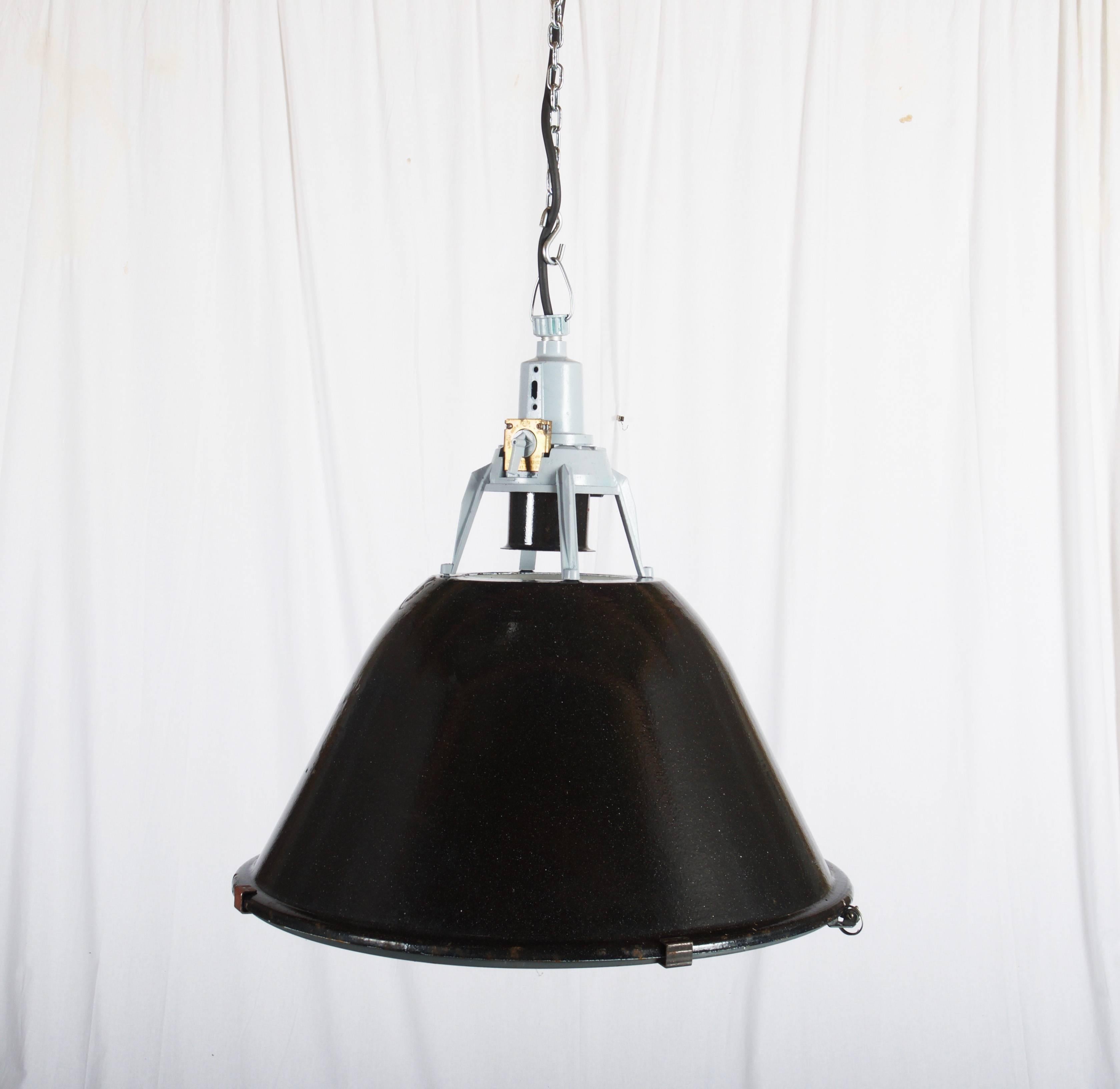 Czech Vintage Enamel Factory, Industrial Pendant Lamp For Sale