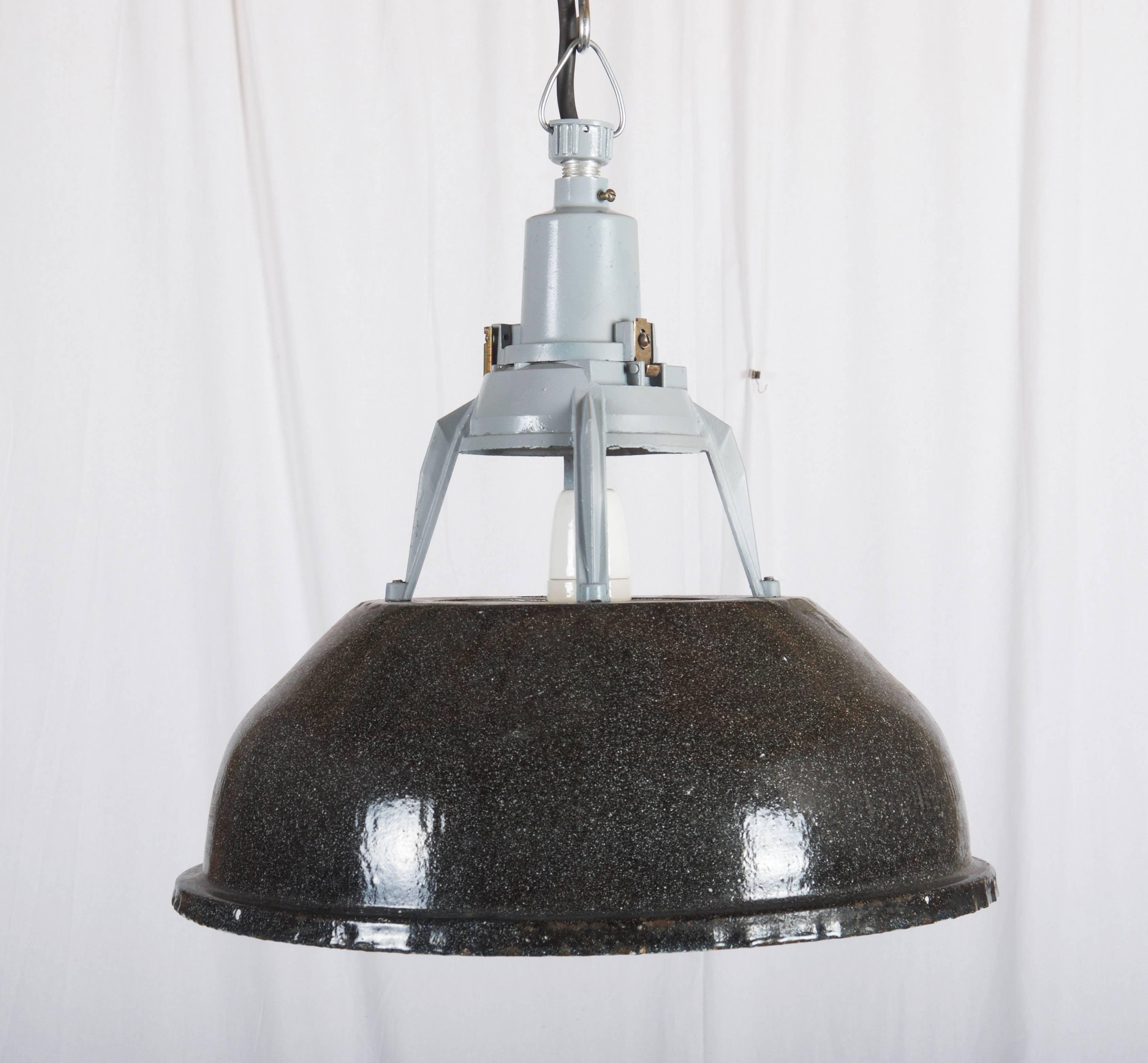 Czech Vintage Enamel Factory, Industrial Pendant Lamp For Sale