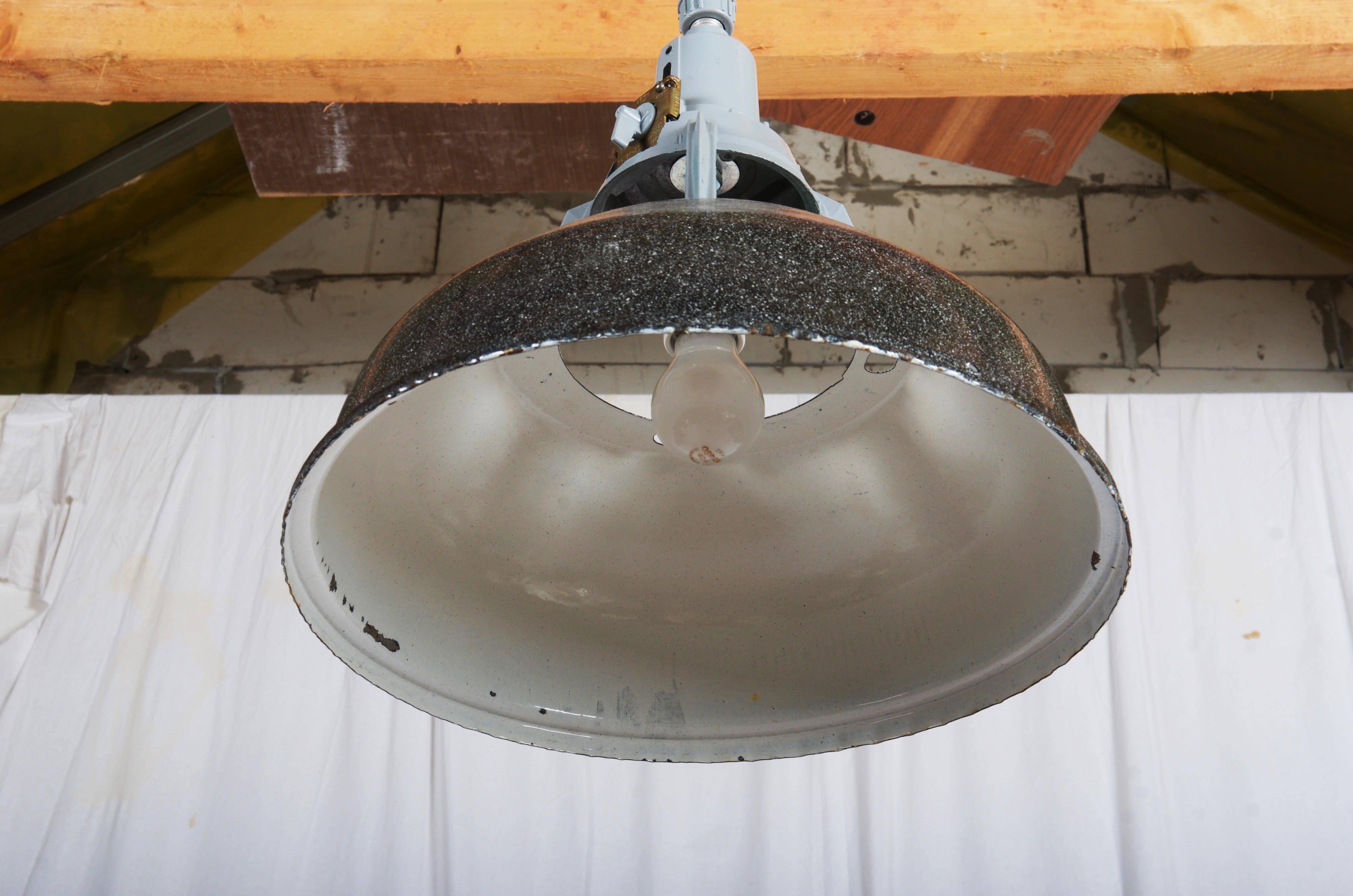 Vintage Enamel Factory, Industrial Pendant Lamp For Sale 1