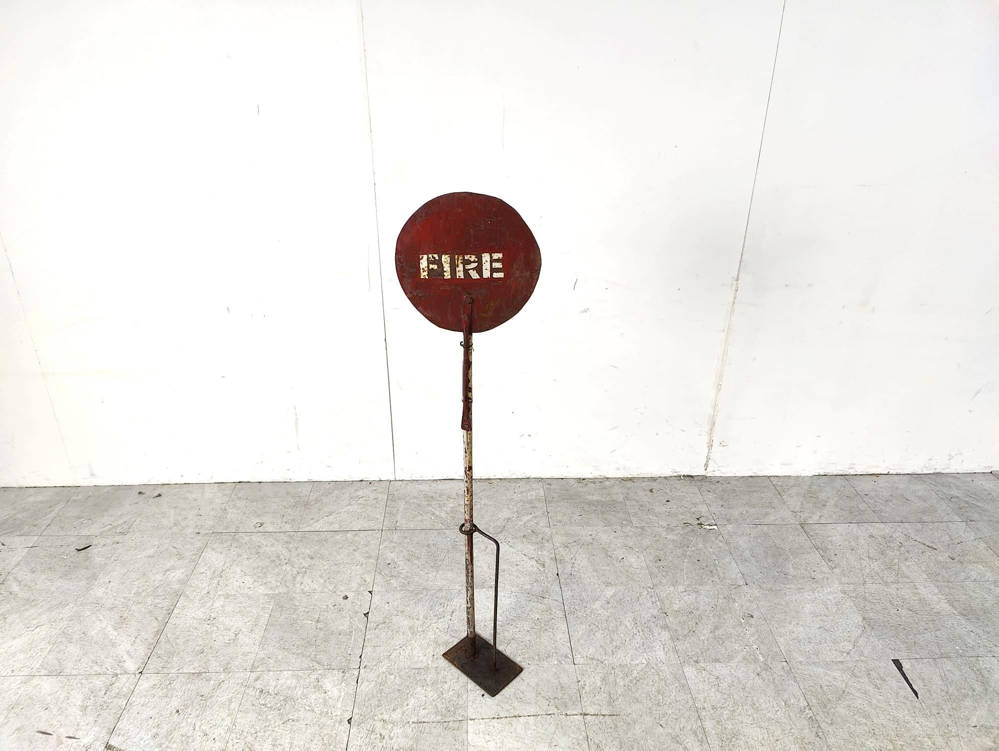Industrial Vintage enamel fire sign, 1950s For Sale