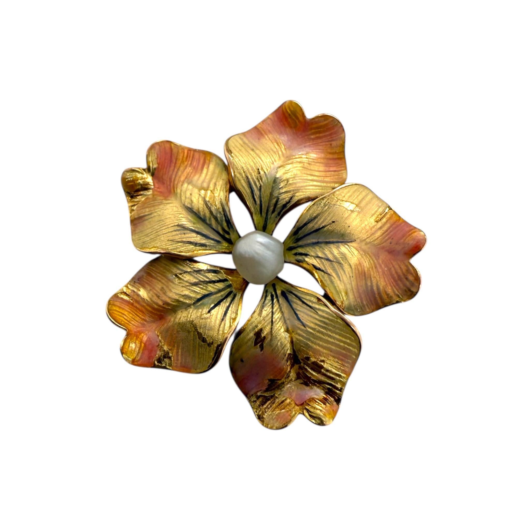 Vintage Broche fleur émaillée pendentif de conversion or jaune 14K Bon état - En vente à Montgomery, AL