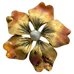 Colgante Conversión Broche Flor Esmaltado Vintage Oro Amarillo 14K