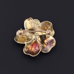 Vintage Enamel Flower Brooch of 14k Gold