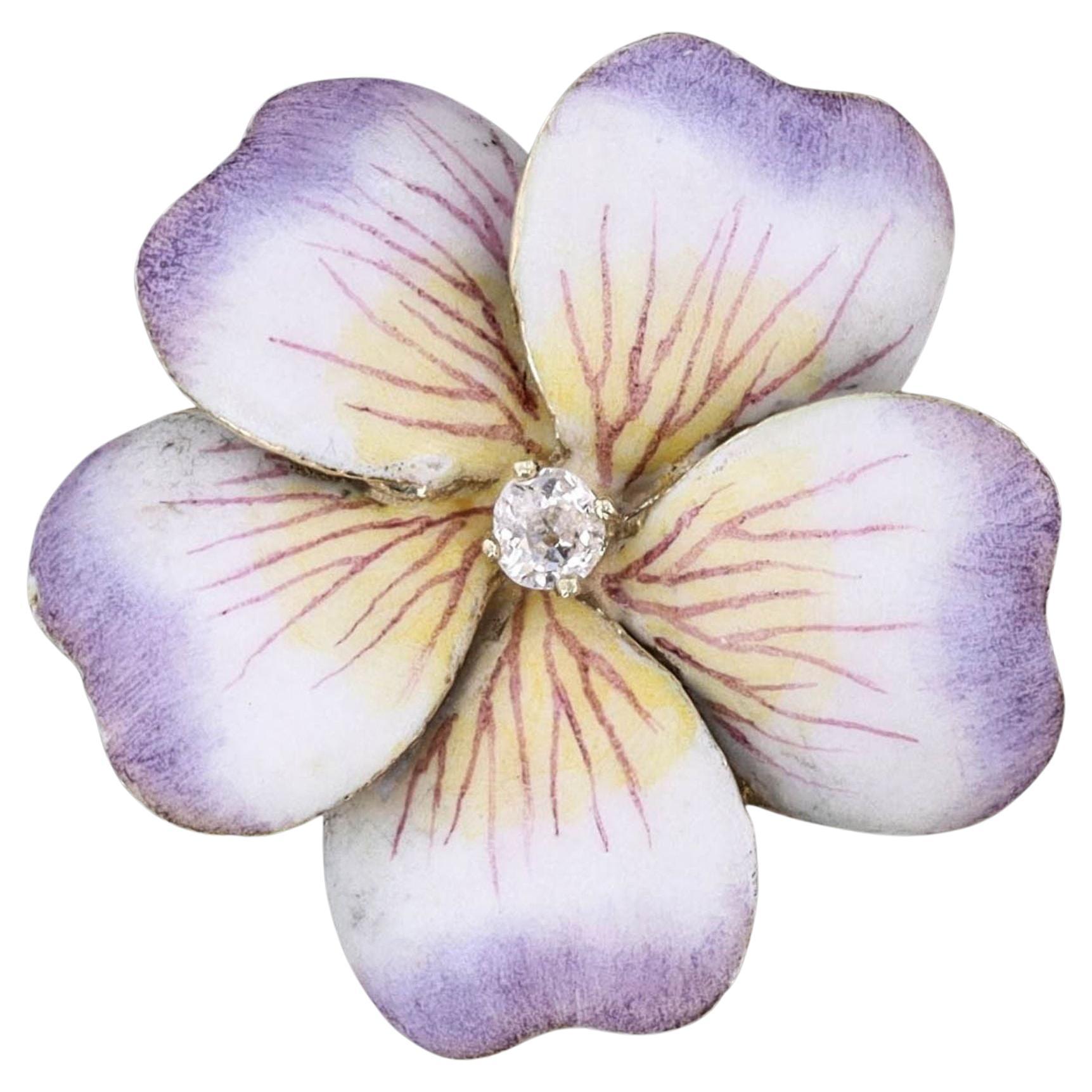 Spilla a fiore con smalto vintage in oro 14k