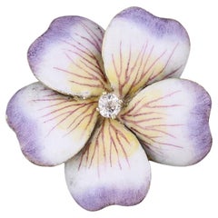 Broche fleur vintage en or 14 carats et émail