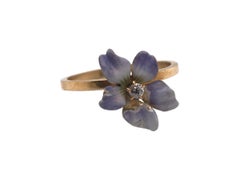 Vintage Enamel Flower Conversion Ring 10K Yellow Gold