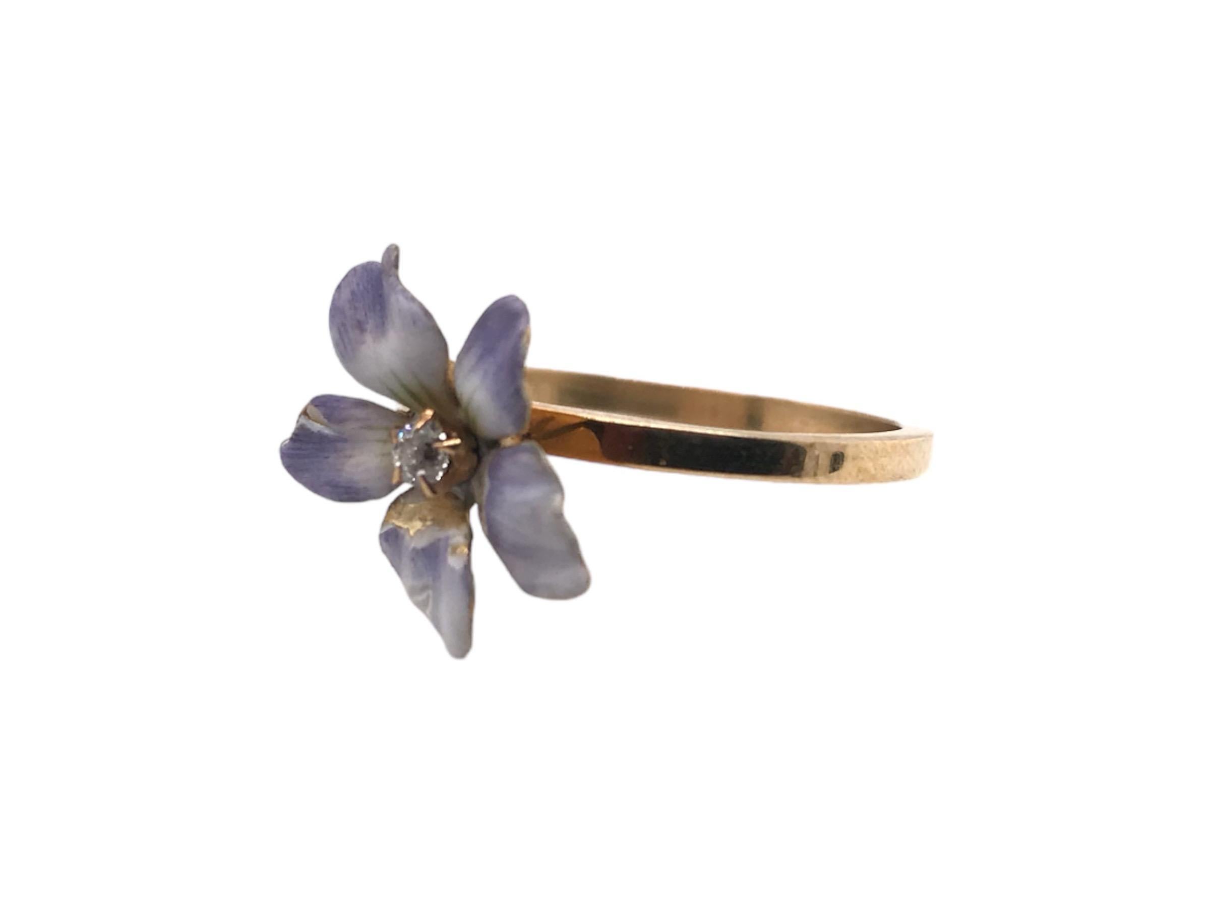 Victorian Vintage Enamel Flower Conversion Ring 10K Yellow Gold For Sale