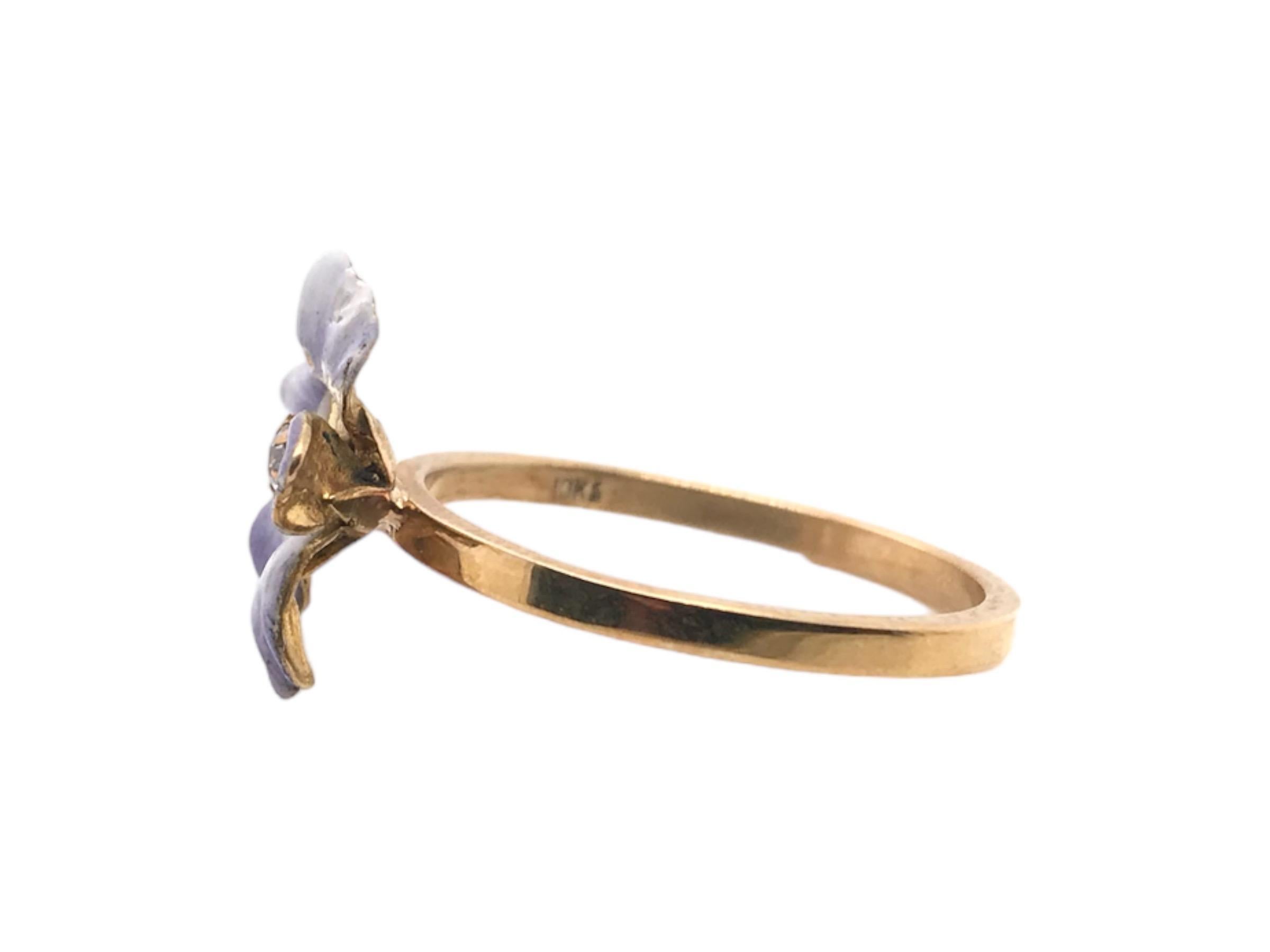 Single Cut Vintage Enamel Flower Conversion Ring 10K Yellow Gold For Sale