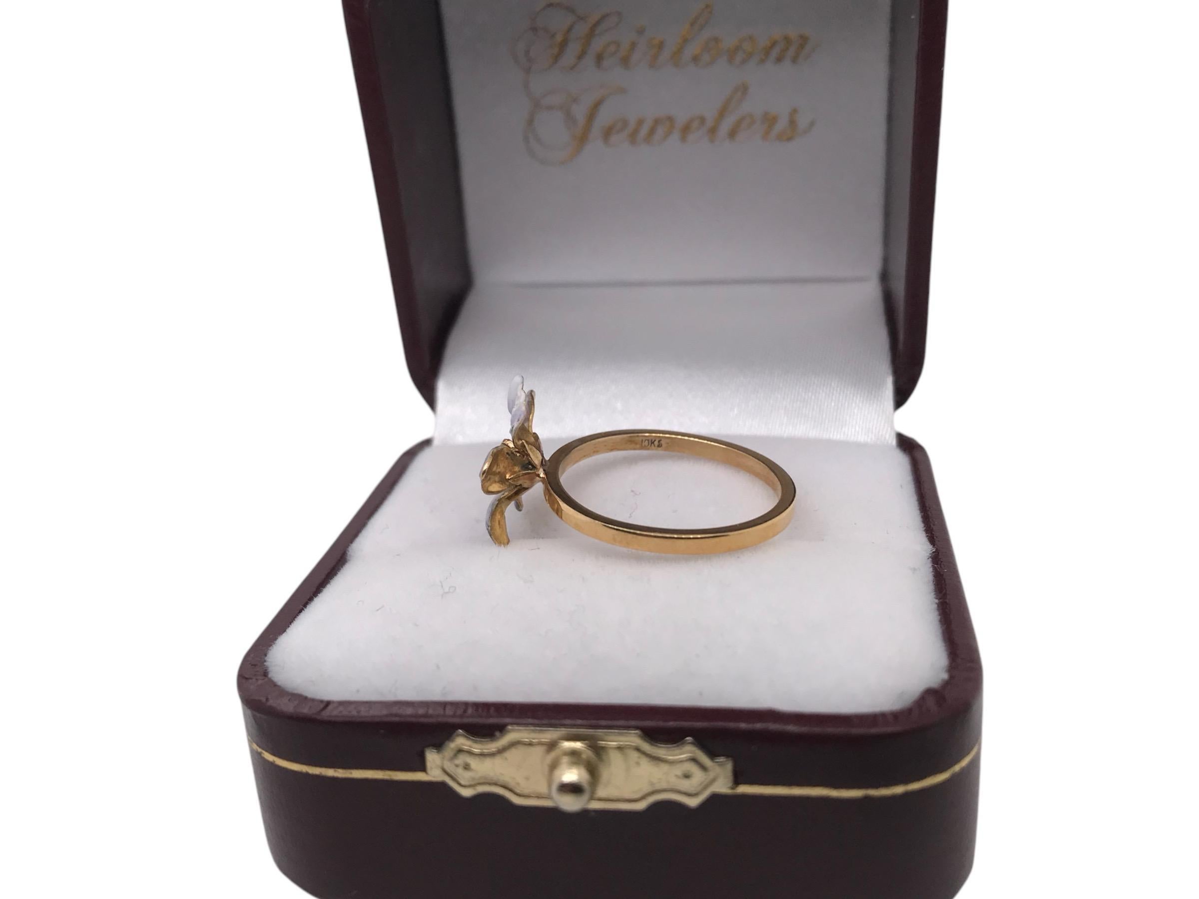 Women's Vintage Enamel Flower Conversion Ring 10K Yellow Gold For Sale