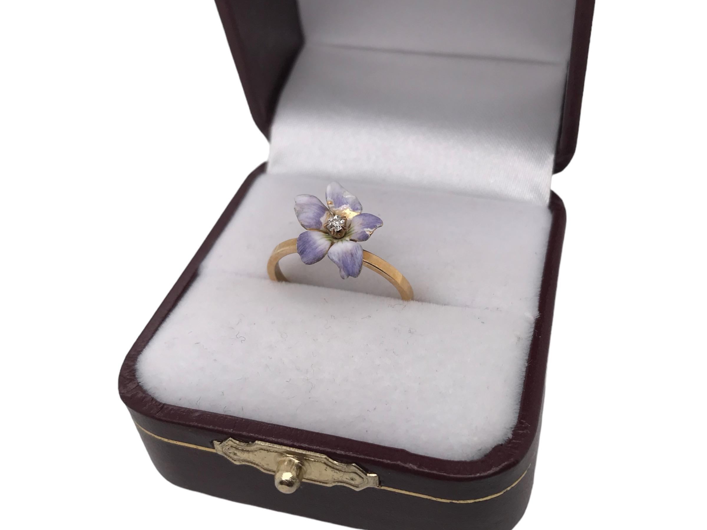 Vintage Enamel Flower Conversion Ring 10K Yellow Gold For Sale 2