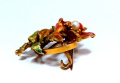 Vintage Enamel Flower Pin Seed Pearl 18kt