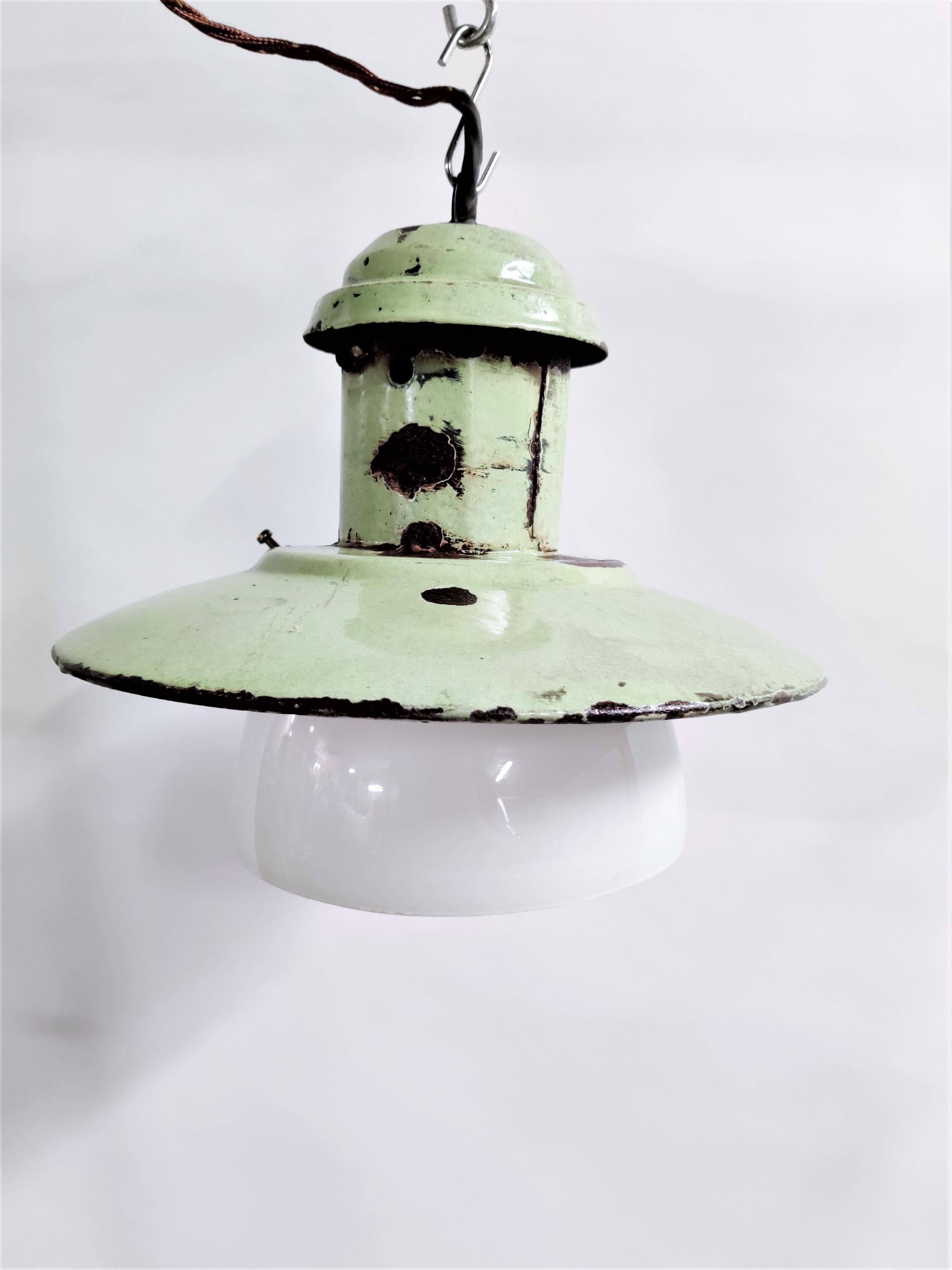 Vintage Enamel Lamp with Opaline Glass, 1960s 2