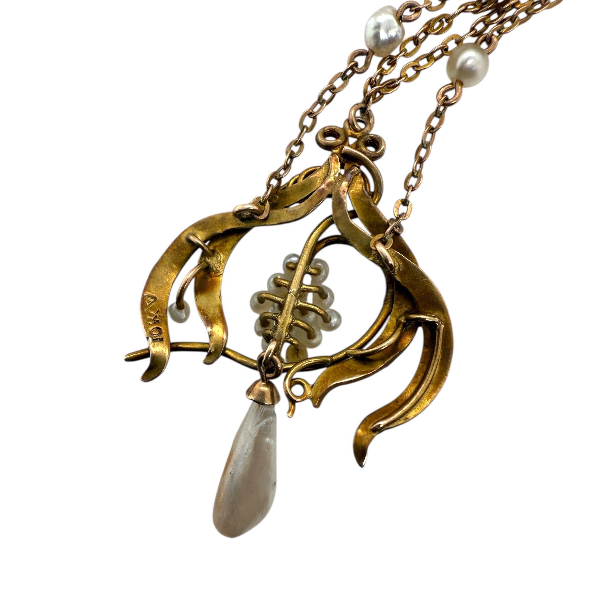 De las mujeres Collar Vintage de Perlas Lavalier Esmaltadas Oro Amarillo en venta