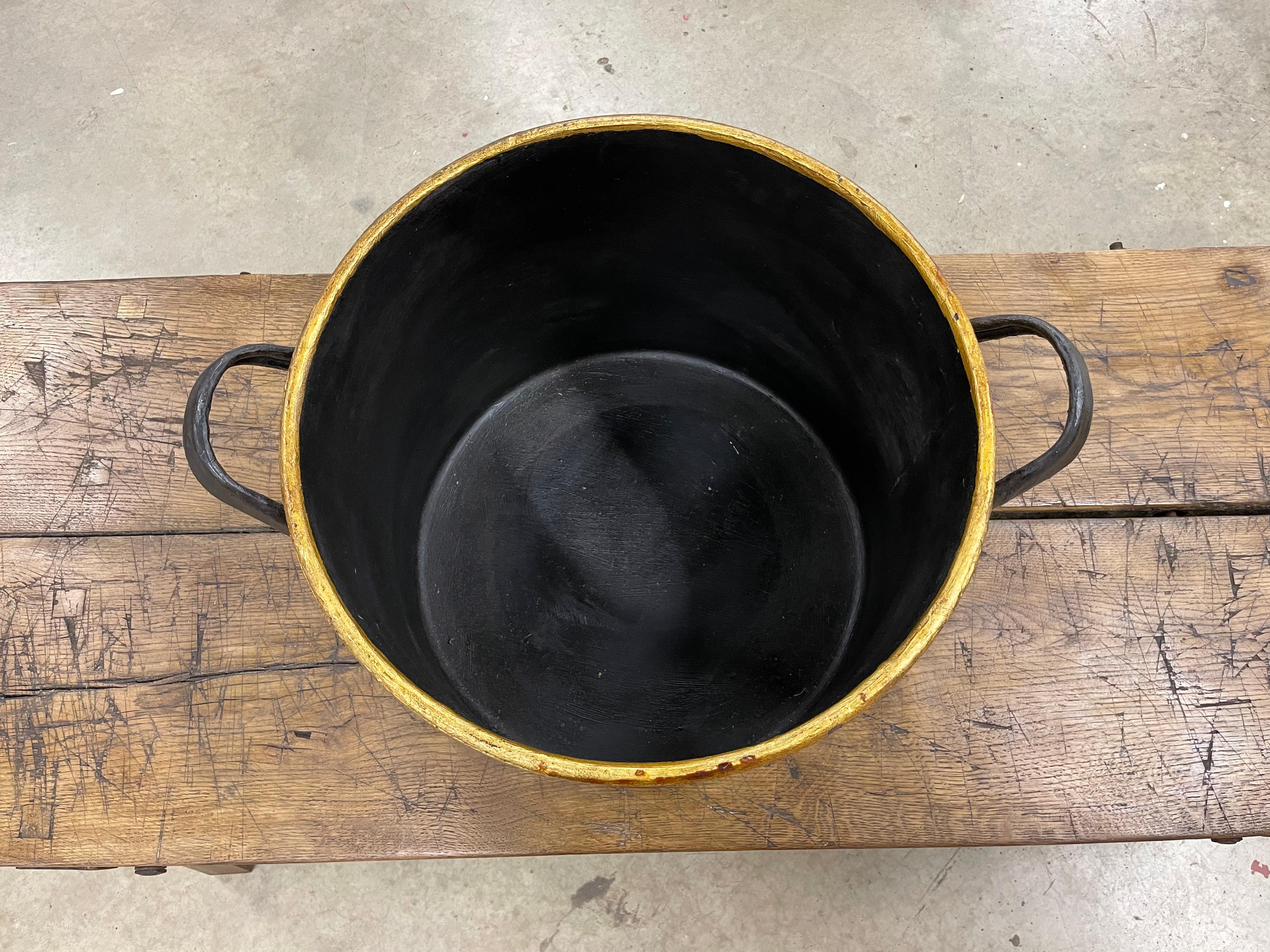 Victorian Vintage Enamel Metal Pot With Recent Découpage