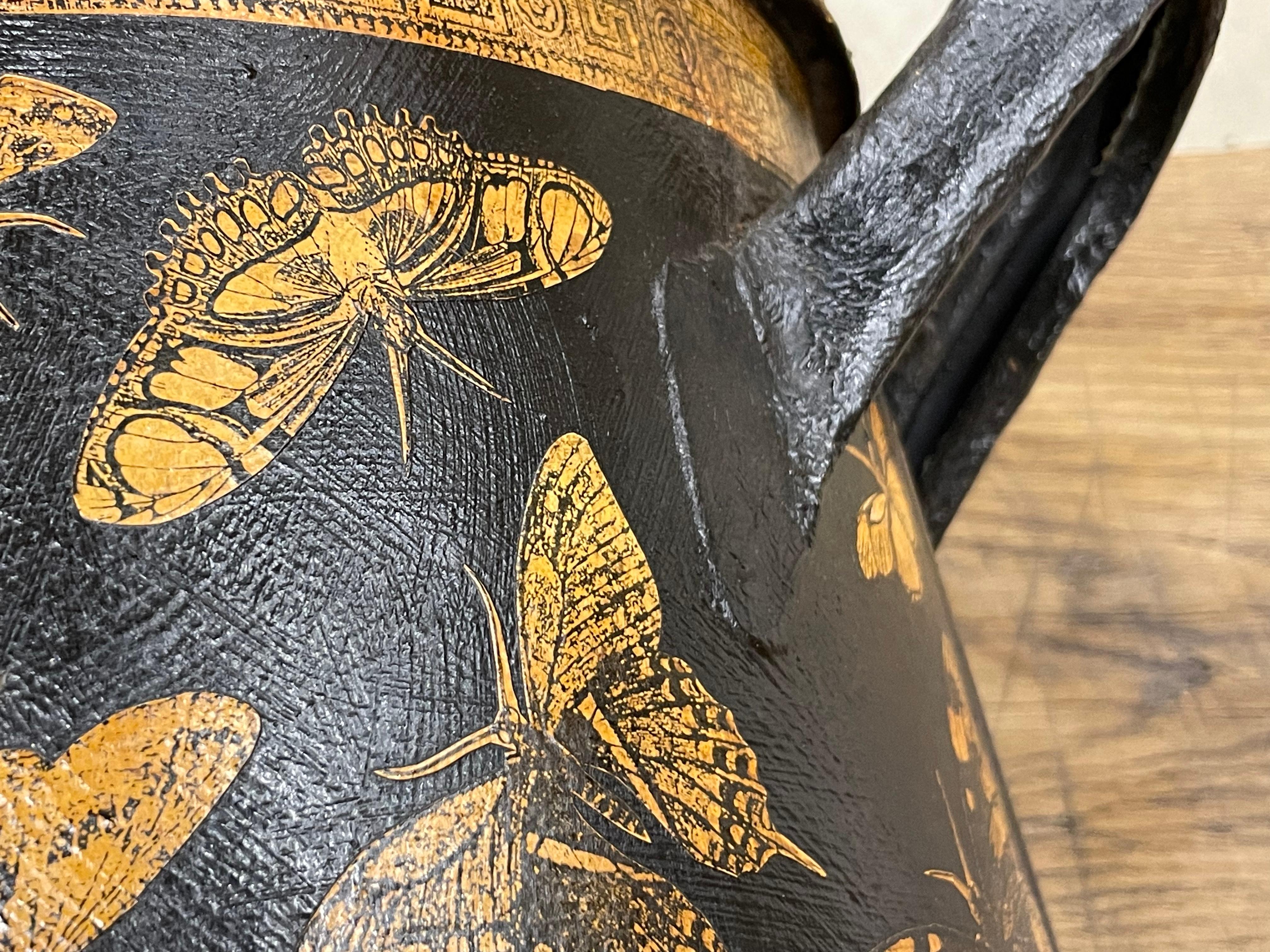 Vintage Enamel Metal Pot With Recent Découpage 1