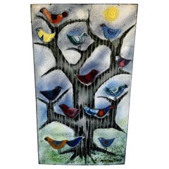 Vintage Enamel on Copper Image of Birds