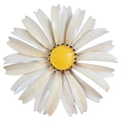 Vintage Enamel on Metal Daisy Brooch - Large Size - Unsigned - Circa 1960's
