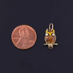 Vintage Enamel Owl Charm of 14k Gold