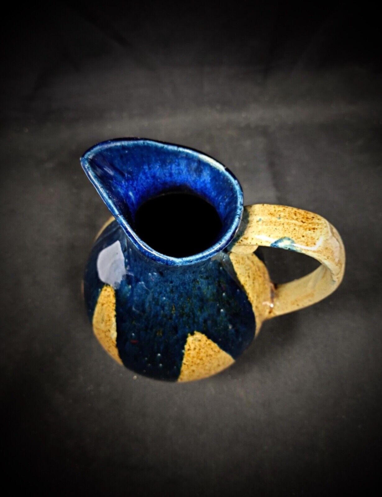 Français Pichet émaillé vintage en terre cuite bleue et Brown - 2Y141