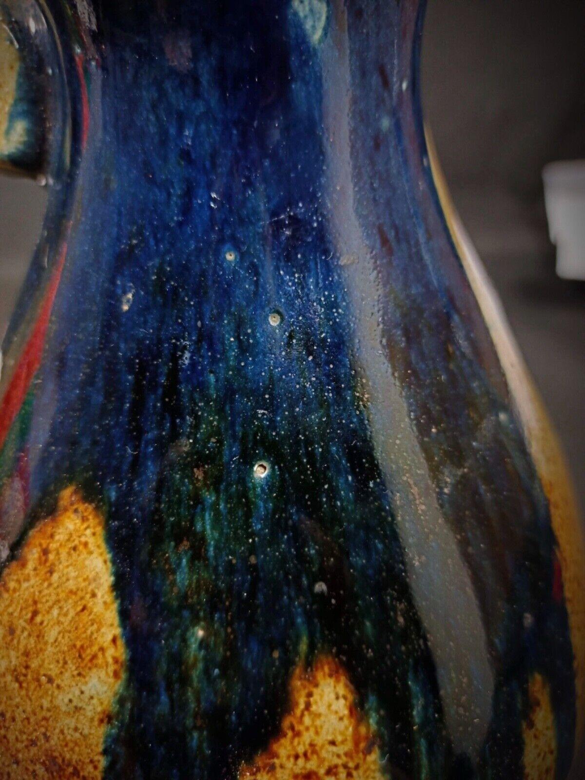 Terre cuite Pichet émaillé vintage en terre cuite bleue et Brown - 2Y141