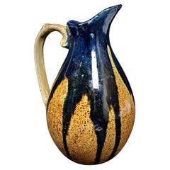 Jarra esmaltada vintage en terracota azul y marrón - 2Y141