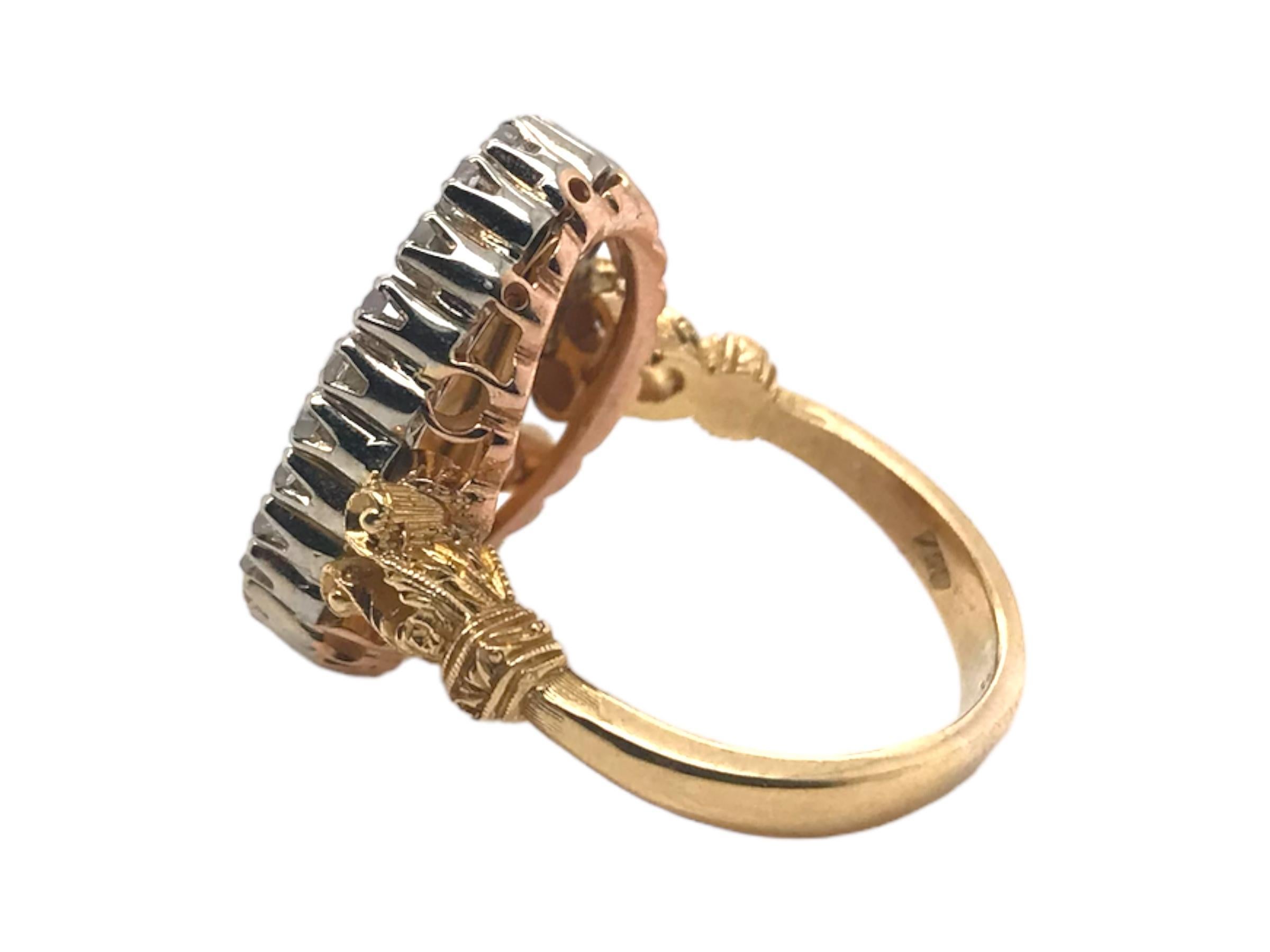 Vintage Emaille Rose Cut Blume Ring 18K Gelb & Weißgold (Retro)